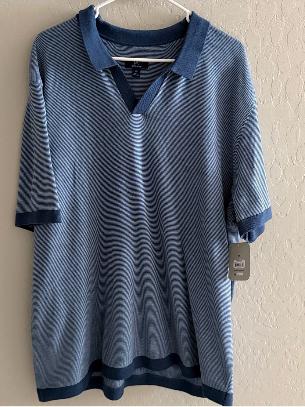 George Men's Blue Short-Sleeve Polo with Dark Blue Trim